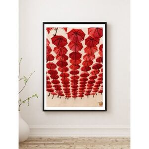 Royal Ink Smith Red Umbrellas Textured Canvas Print Wall Art 12x16 Gallery Wrap